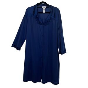 Vanity Fair Navy Blue Nylon Long Sleeve Nightshirt Pockets - Size Large